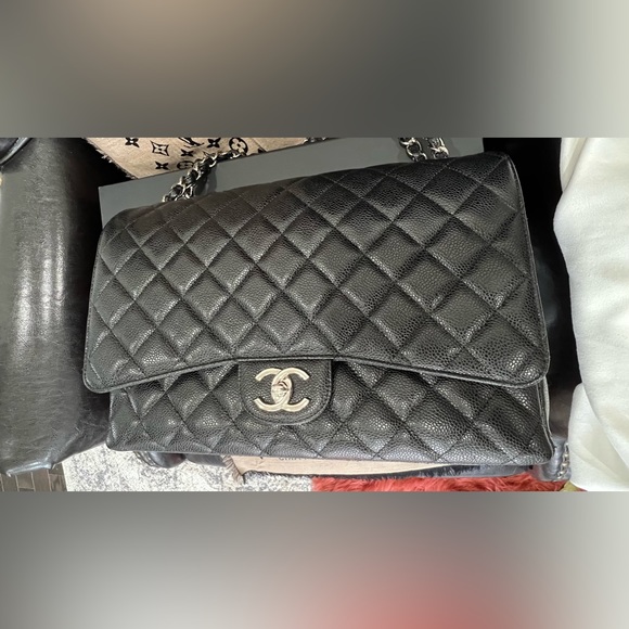 🔥Authentic Chanel Classic Flap Maxi in Black Caviar Leather and Silver Hardware - Picture 16 of 16